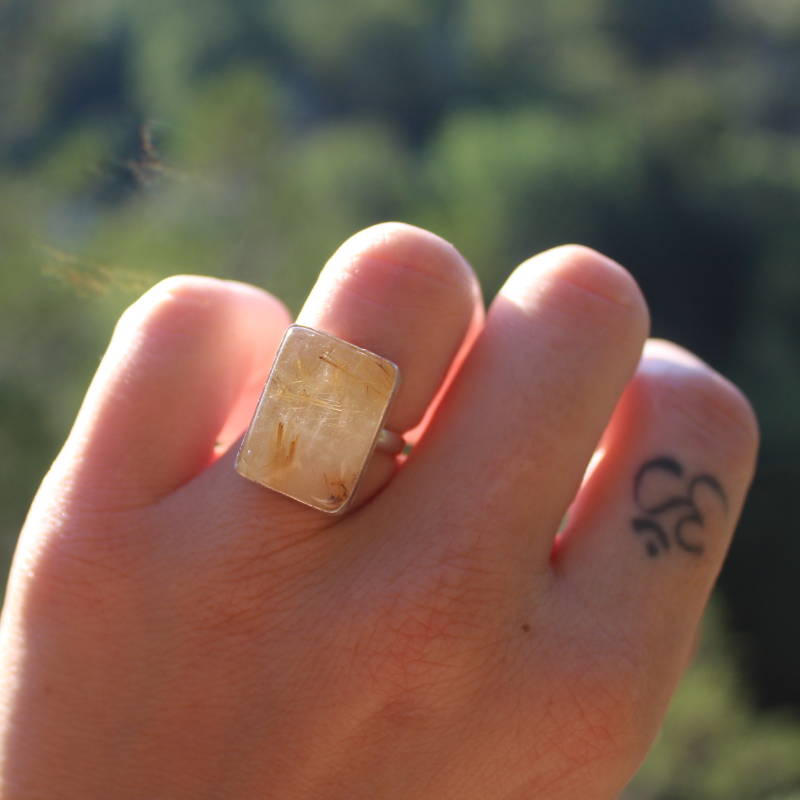 Rutilated Quartz Box Ring